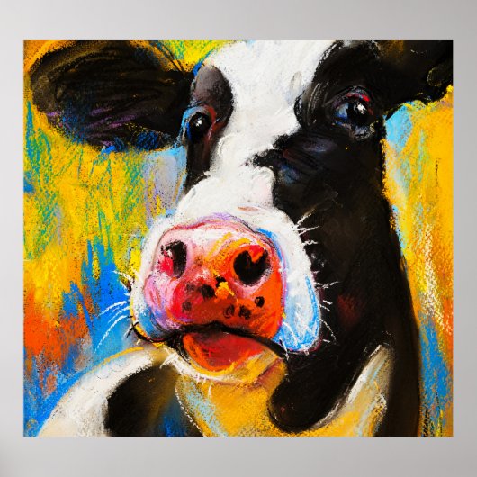 Pastel Koe Portret Modern Schilderen Poster (Voorkant)