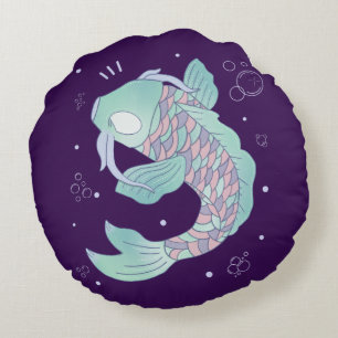 Pastel Koi Vis Whimsicale Volks Kunst Onderwater Rond Kussen