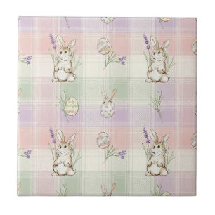 Pastel Konijn Ei Gingham Lente Patroon Tegeltje
