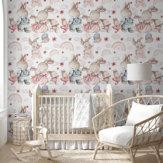 Pastel Konijn Familie Nursery Aquarel Behang