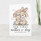 Pastel Konijn Moeder Baby Eerste Moederdag Zachte Kaart (Voorkant)