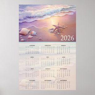 Pastel Kustlijn 2026 Kalender met Schelpen Poster
