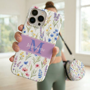 Pastel Lavendel Blauw Zalm Roze Wilde Bloem Naam  iPhone 15 Pro Hoesje