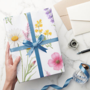 Pastel Lavendel Blauw Zalm Roze Wilde Bloemen Cadeaupapier