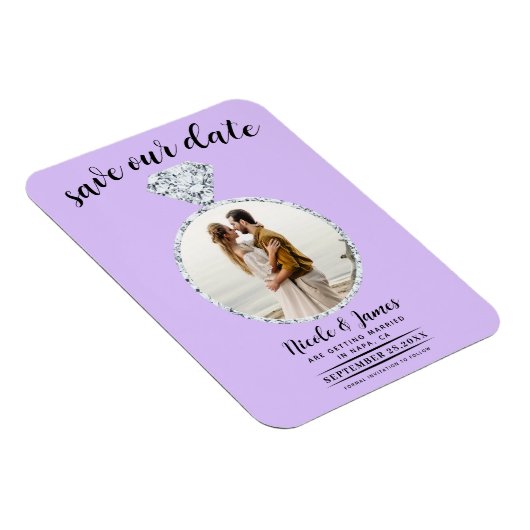 Pastel Lavendel Diamond Ring Bling Save the Date Magneet (Rechterzijde)
