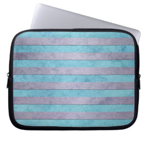 Pastel Lavendel en Teal Blauwe Strepen Patroon Laptop Sleeve