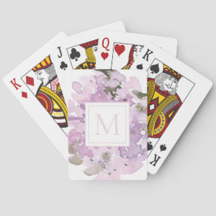 Pastel Lavendel Paarse Watercolor Bloemen Monogram Pokerkaarten