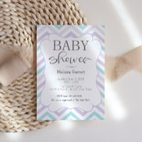 Pastel Lavender en Aqua Zig Zag Baby Uitnodiging
