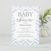 Pastel Lavender et Aqua Zig Zag Baby Invitation (Debout devant)