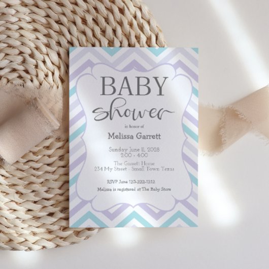 Pastel Lavender et Aqua Zig Zag Baby Invitation