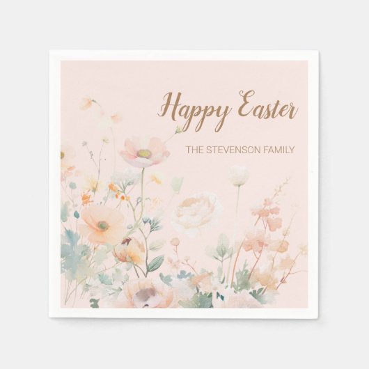Pastel Lente Bloemen Gelukkig Pasen Servet (Voorkant)