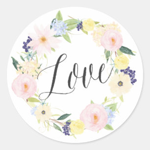 Pastel lente bloemenkrans Liefde Stickers