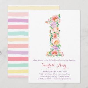 Pastel lente zomer 1e verjaardagsfeest uitnodiging
