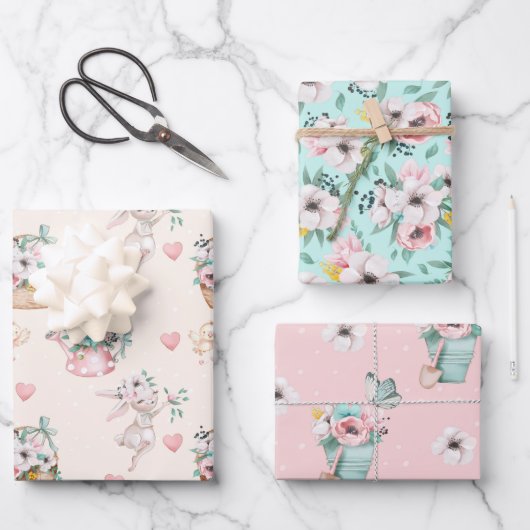 Pastel Lentebloemen Inpakpapier Vellen (Voorkant)