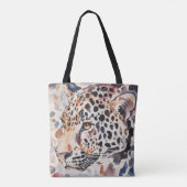 Pastel Leopard Head Schouder Canvas tas (Achterkant)