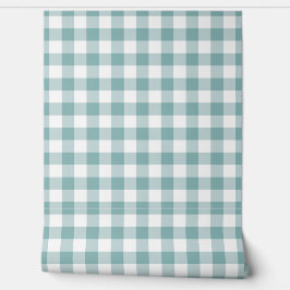 Pastel Licht Teal Gingham Check Buffalo Plaid Behang