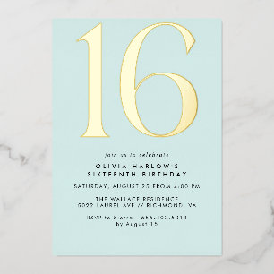 Pastel Lichtblauw & Goud   Eenvoudig Schattige zoe Folie Uitnodiging