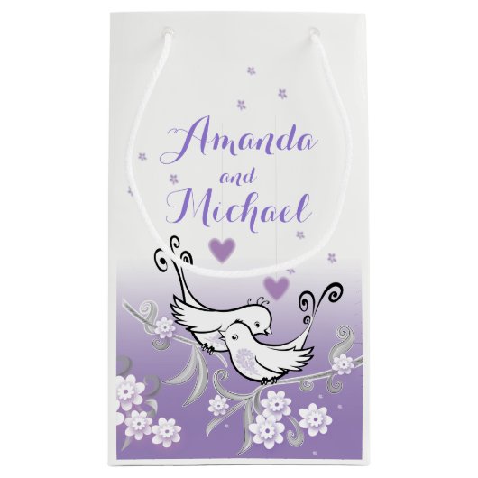 Pastel liefde vogels bruiloft glossy cadeau tas klein cadeauzakje (Achterkant)