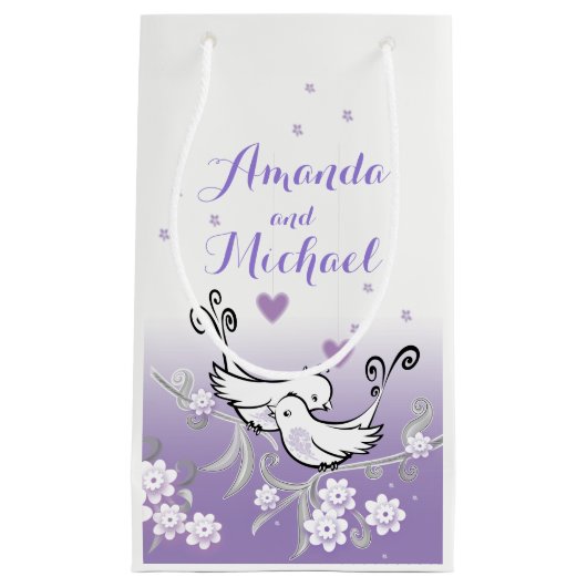 Pastel liefde vogels bruiloft glossy cadeau tas klein cadeauzakje (Voorkant)