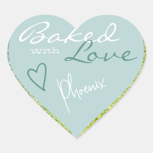 Pastel Light Blue Glitter met liefdeshart Hart Sticker (Voorkant)