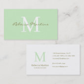 Pastel light green minimalist monogram visitekaartje (Voorkant / Achterkant)