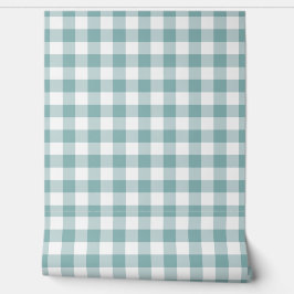 Pastel Light Teal Gingham Check Buffalo Plaid Behang