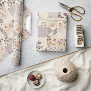 Pastel Lila Dekbed Aards Gingham Cottagecore Cadeaupapier