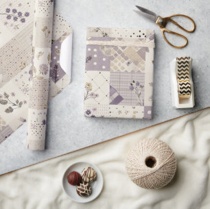 Pastel Lila Dekbed Earthy Gingham Cottagecore Cadeaupapier