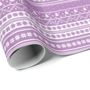Pastel - Lila en wit noords kerstpatroon Cadeaupapier