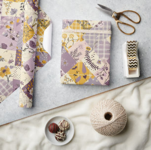 Pastel Lila Geel Quilt Gingham Cottagecore Cadeaupapier