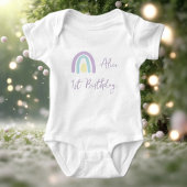 Pastel lila gele regenboog 1e verjaardag romper