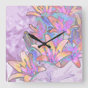 Pastel Lily Love Vierkante Klok