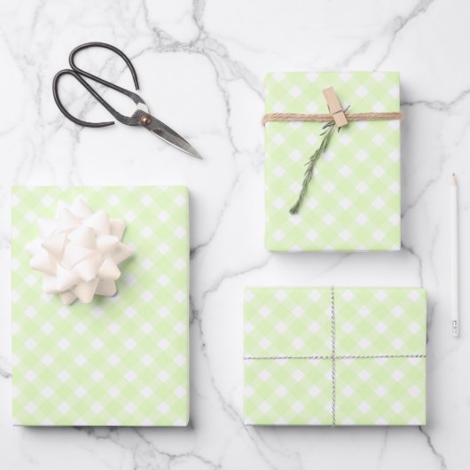 Pastel Lime Green Gingham Pset Pattern Inpakpapier Vel (Voorkant)