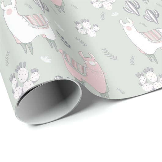 Pastel Llama Pattern Cadeaupapier (Rol Hoek)