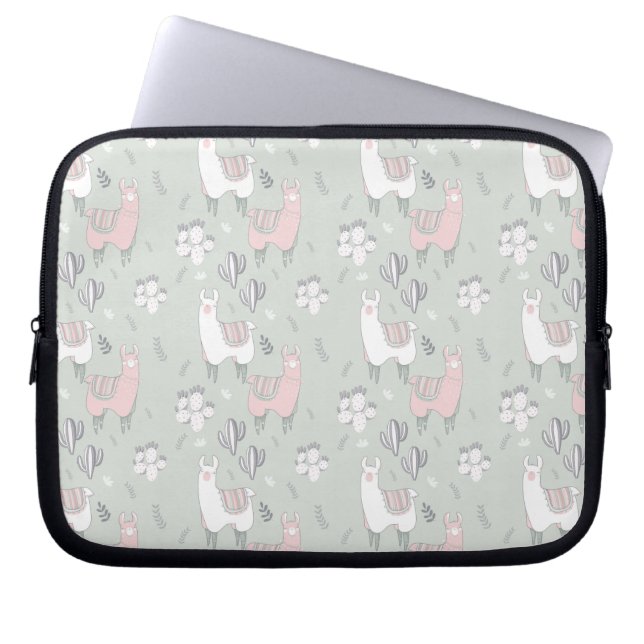 Pastel Llama Pattern Laptop Sleeve (Voorkant)
