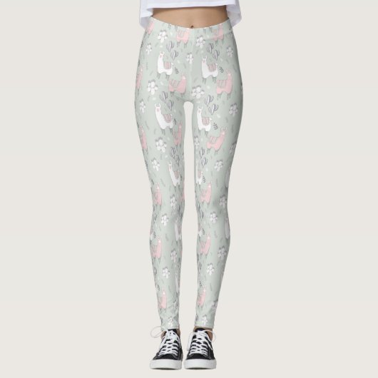 Pastel Llama Pattern Leggings (Voorkant)