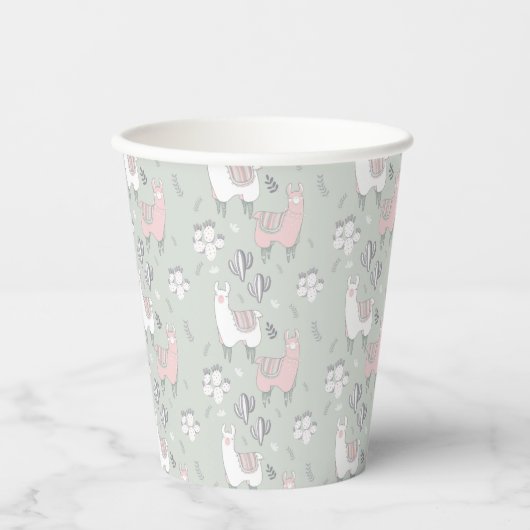 Pastel Llama Pattern Papieren Bekers (Voorkant)