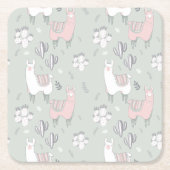Pastel Llama Pattern Vierkante Kartonnen Onderzetter (Voorkant)