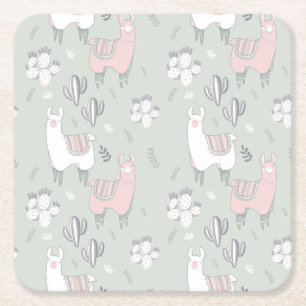 Pastel Llama Pattern Vierkante Kartonnen Onderzetter