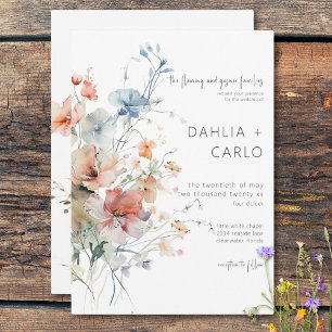 Pastel Losse Wildbloemen Moderne bruiloft Kaart