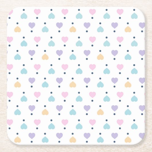 Pastel Love Heart Patroon Vierkante Kartonnen Onderzetter (Voorkant)