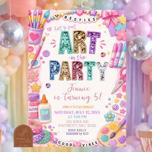 Pastel Lovertjes Kunst Feest Verjaardagsuitnodigin Kaart