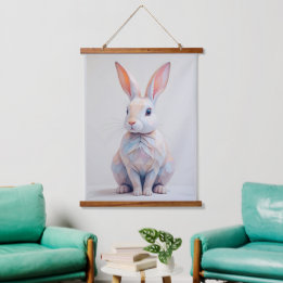 Pastel Low-Poly Konijn Hangend Wandkleed