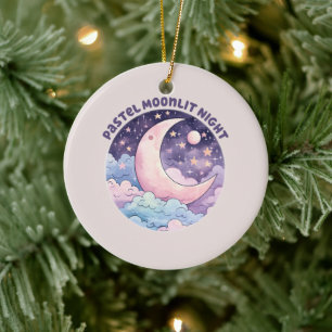 Pastel maanverlichte nacht - Dromerige halve maan Keramisch Ornament