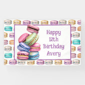 Pastel Macaron Cookie Thema Verjaardagsfeestje Spandoek (Horizontaal)