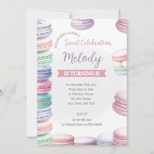 Pastel Macaron Verjaardagsuitnodiging Stapel Zoeth Kaart (Voorkant)