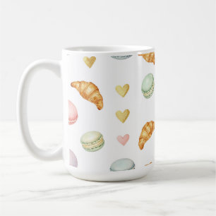 Pastel Macarons en Croissants Naadloos Patroon Koffiemok