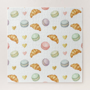 Pastel Macarons en Croissants Naadloos Patroon Legpuzzel