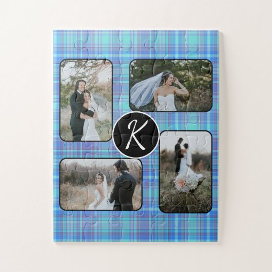 Pastel Madras Pset Spring Gingham Blue Blauwgroen Legpuzzel (Verticaal)