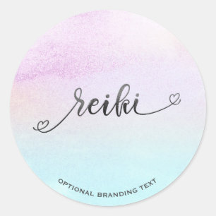 *~* Pastel Magenta Turquoise Black Glitter REIKI Ronde Sticker